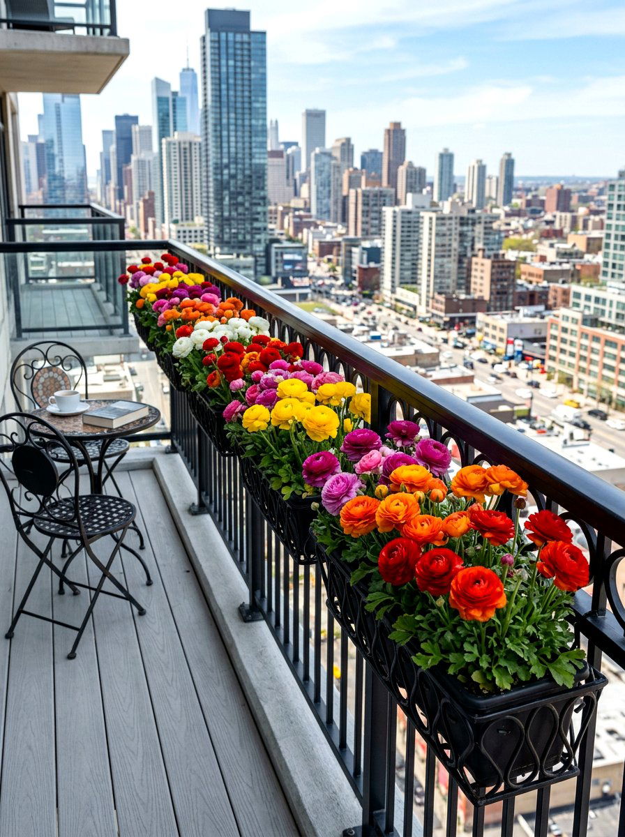 Colorful Ranunculus Balcony Railing - 25 Spring Ranunculus Planter Ideas