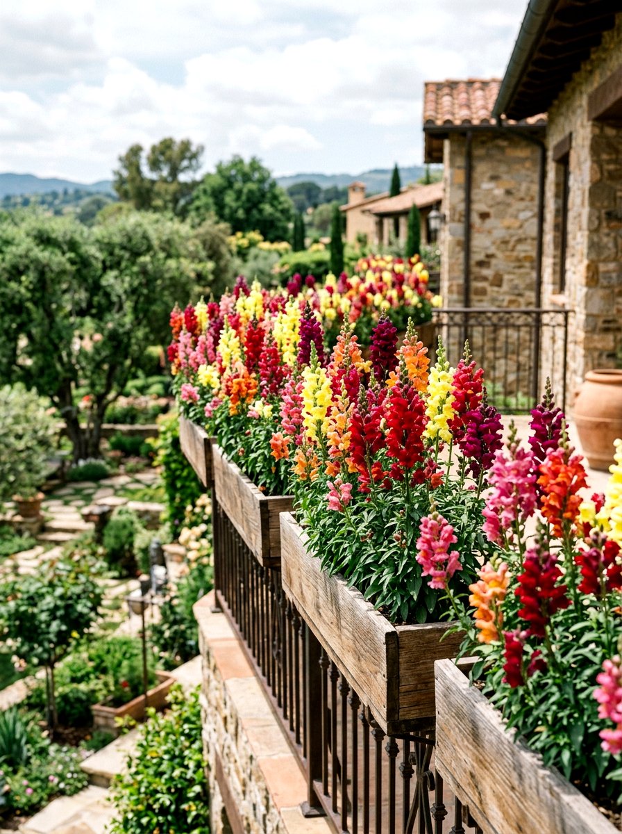 Colorful Snapdragons - 25 Spring Balcony Flower Box Ideas