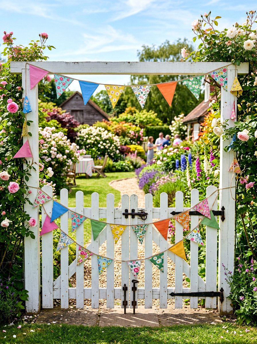 Colorful Spring Bunting For Gate - 25 Spring Front Gate Decor Ideas