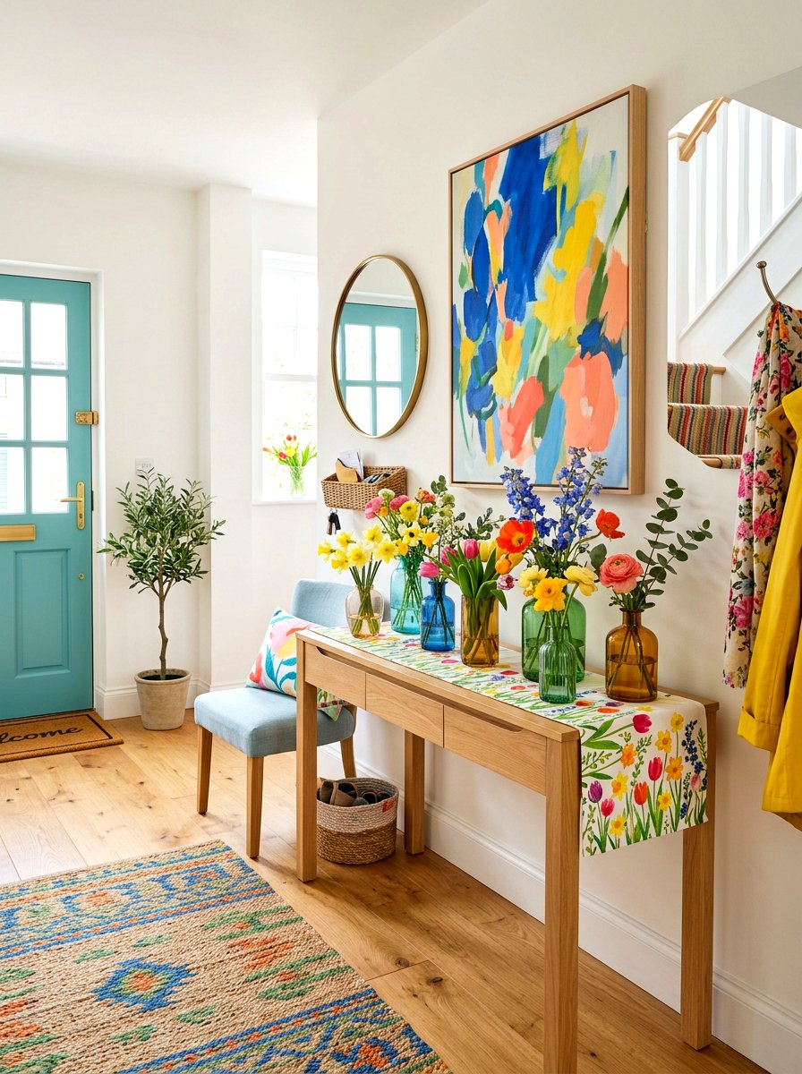 Colorful Spring Entryway - 25 Spring Entryway Table Decor Ideas