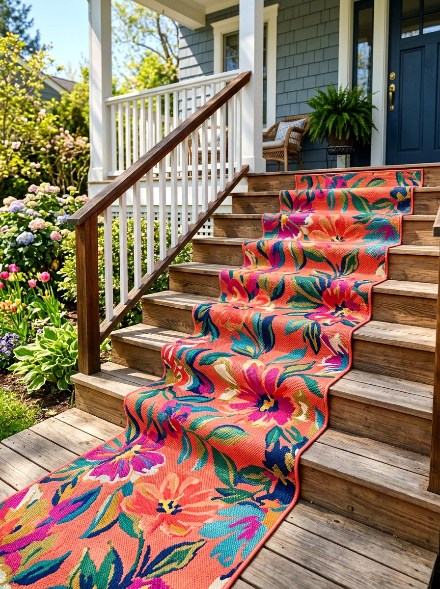 Colorful Spring Outdoor Rug - 25 Spring Outdoor Staircase Decor Ideas