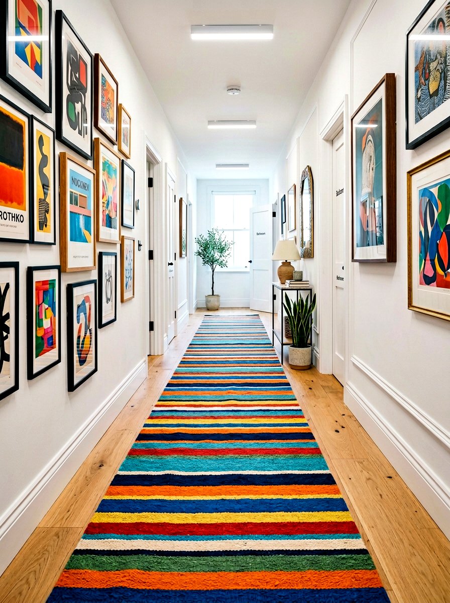 Colorful Striped Hallway Runner - 25 Spring Striped Decor Ideas