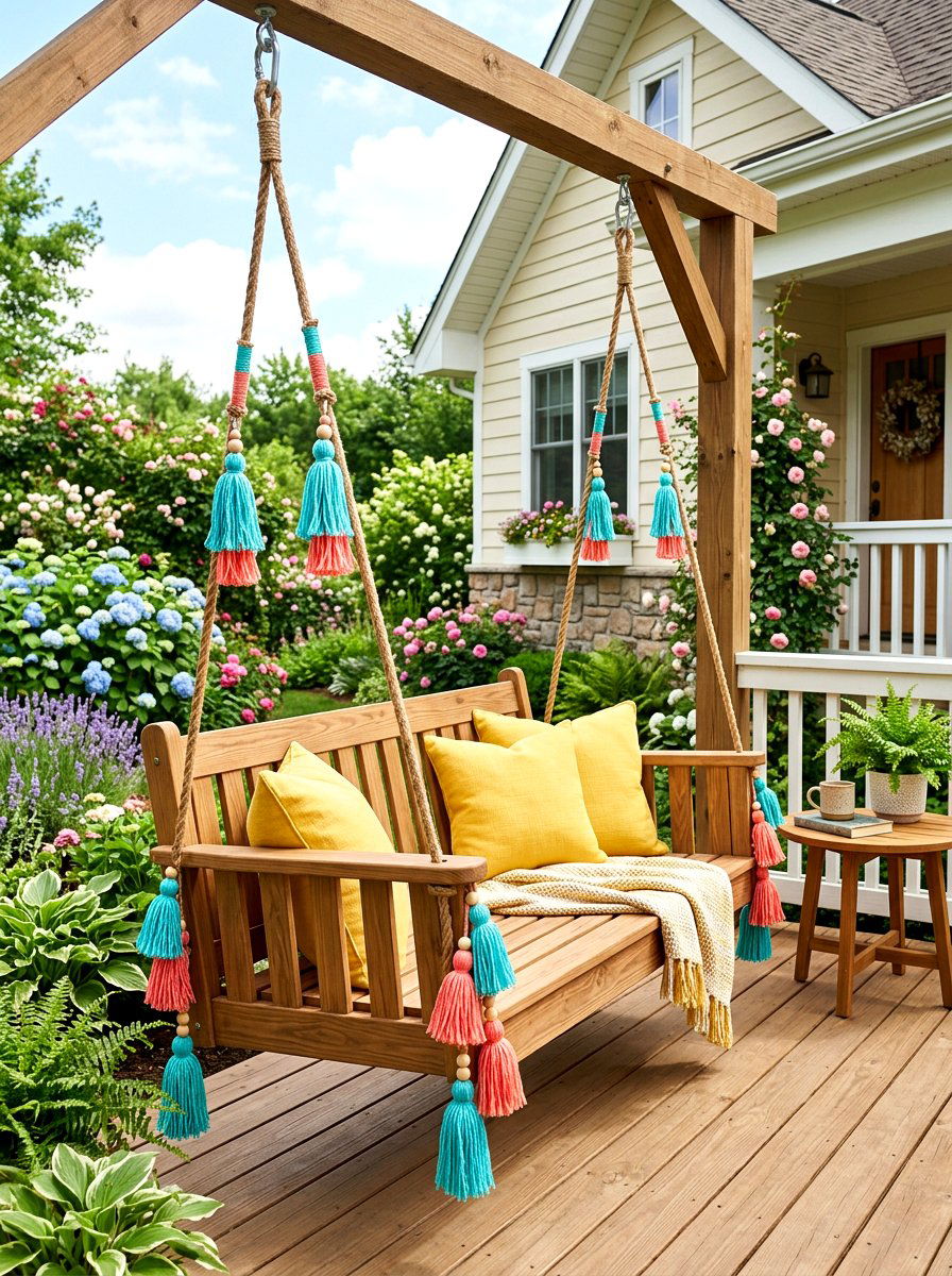Colorful Tassel Swing - 25 Spring Porch Swing Decor Ideas