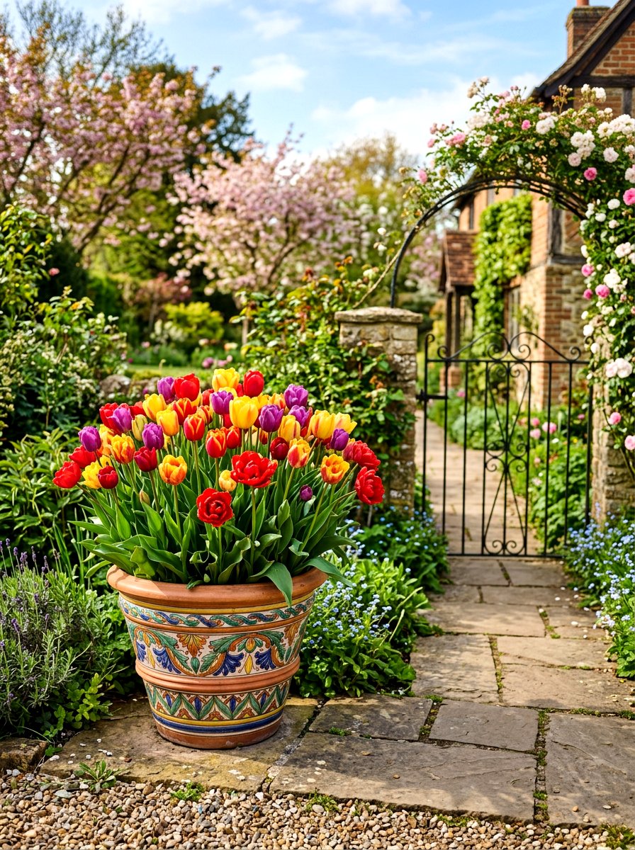Colorful Tulip Bulb Pot - 25 Spring Sidewalk Planter Ideas