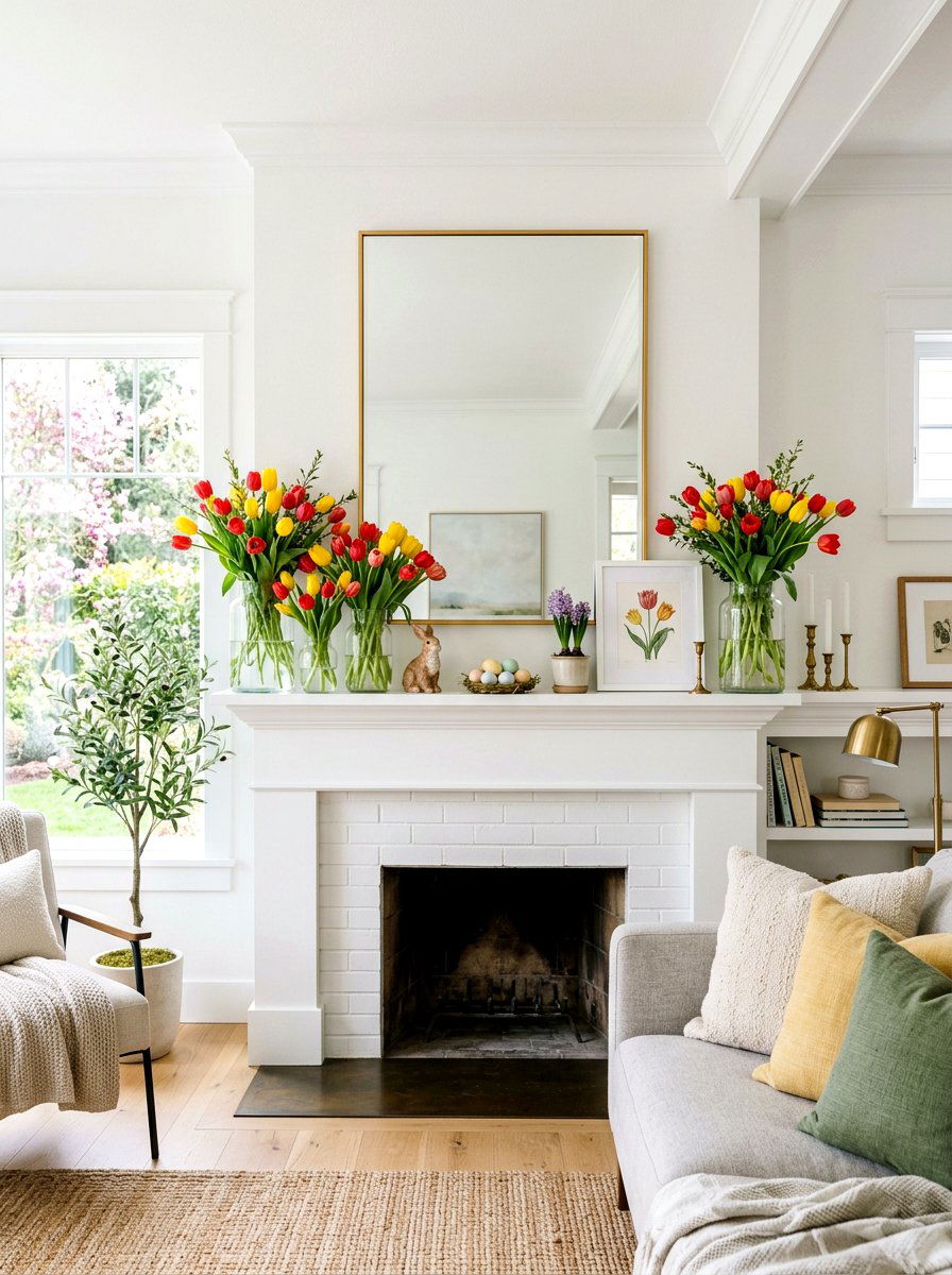 Colorful Tulip Spring Mantel - 25 Spring Mantel Styling Ideas