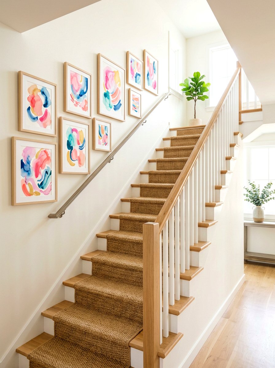 Colorful Watercolor Print - 25 Spring Stairway Wall Decor Ideas