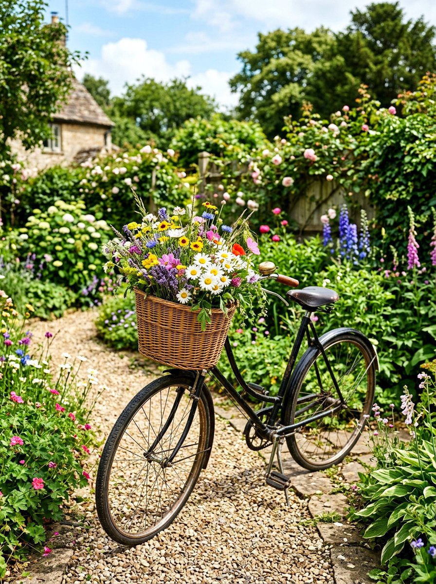 Colorful Wildflower Bike Basket - 25 Spring Bicycle Decor Ideas