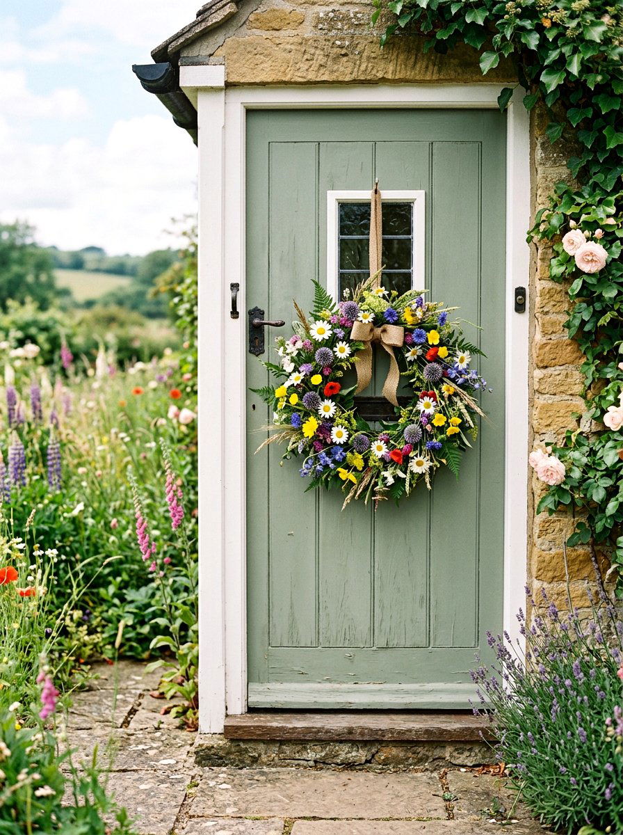 Colorful Wildflower Door Wreath - 25 Spring Fresh Floral Wreath Ideas