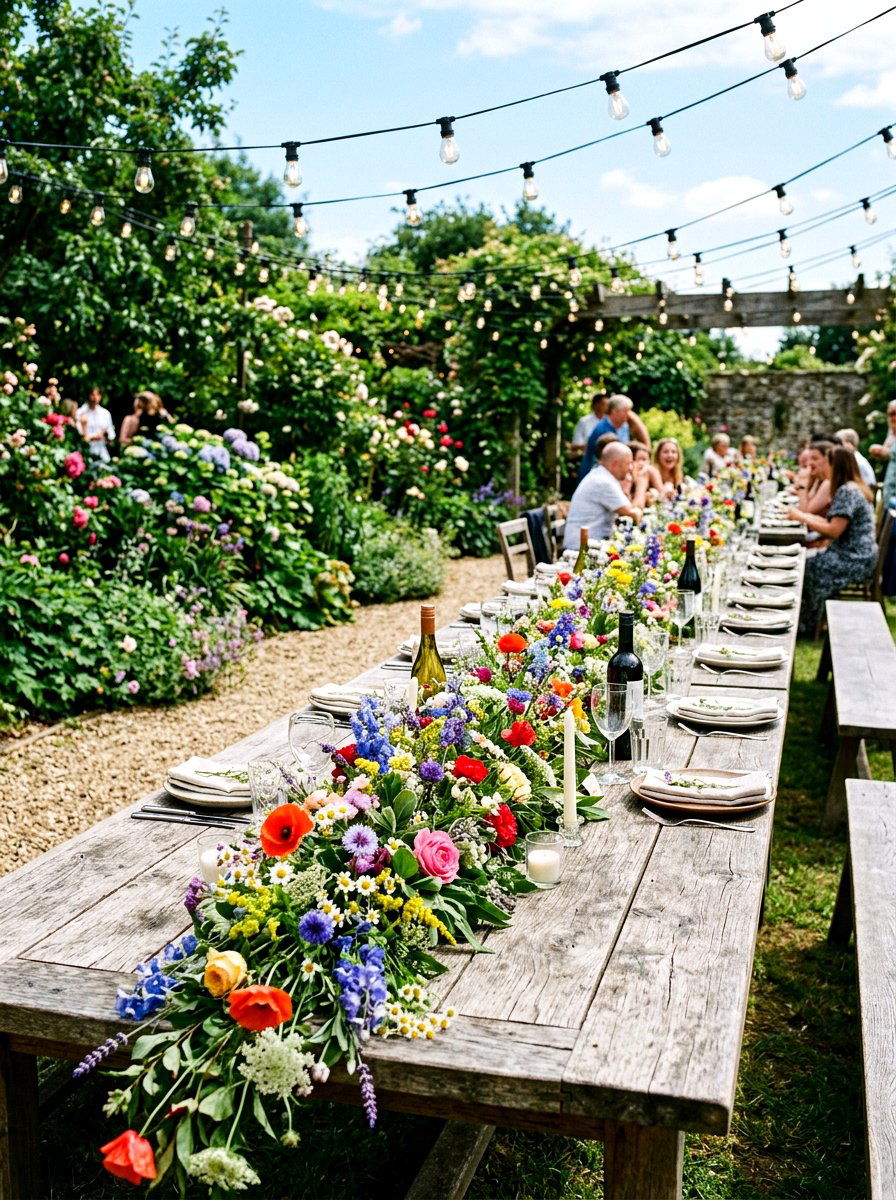 Colorful Wildflower Garland - 25 Spring Long Table Decor Ideas