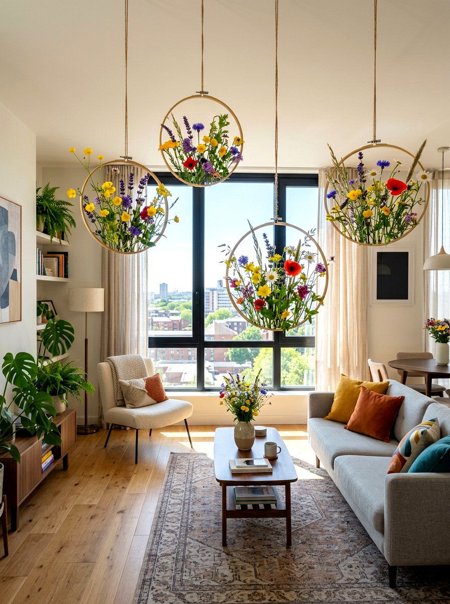Colorful Wildflower Hoop Decor - 25 Spring Flower Chandelier Ideas