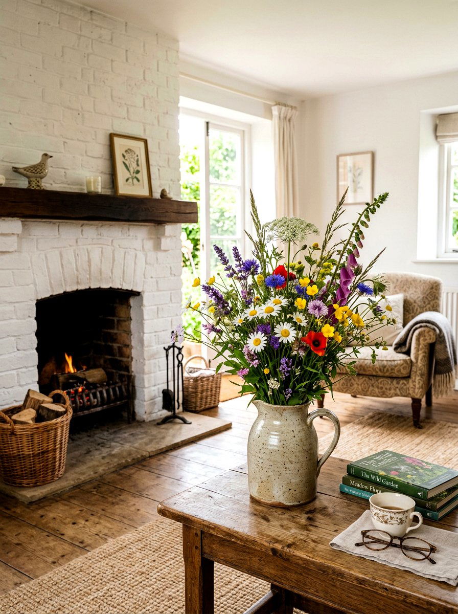 Colorful Wildflower Vase Arrangement - 25 Spring Fireplace Decor Ideas