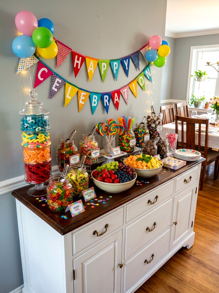 Colorful candy buffet for spring - 25 Spring Candy Jar Ideas