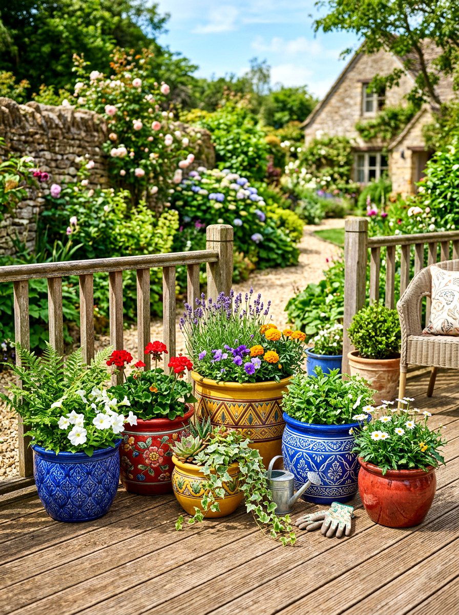 Colorful ceramic flower pots - 25 Spring Porch Flower Pot Ideas