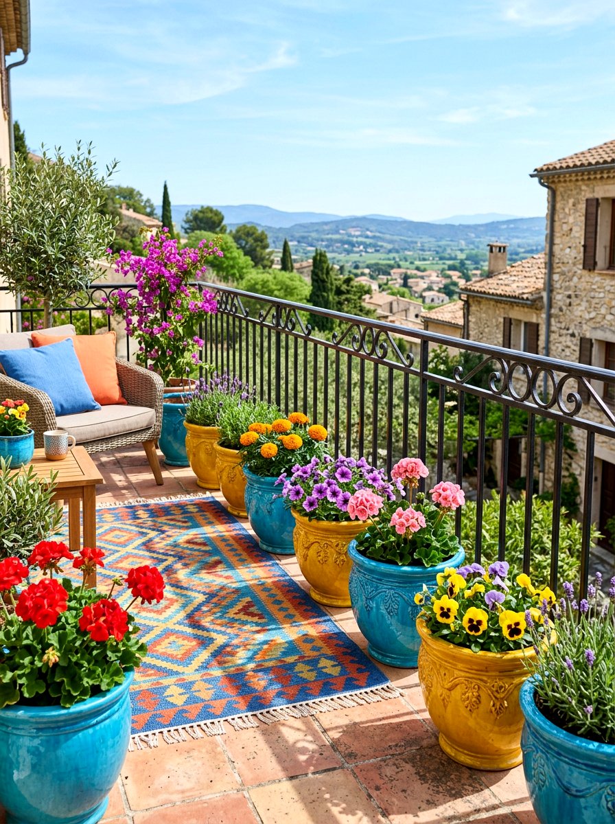 Colorful ceramic planter - 25 Spring Balcony Planter Ideas