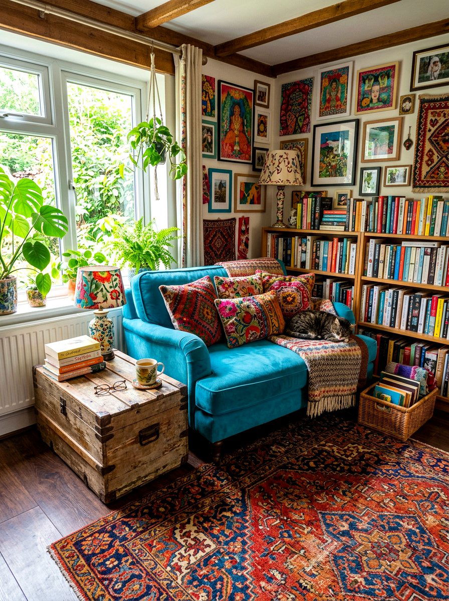 Colorful eclectic reading spot - 25 Spring Reading Nook Decor Ideas
