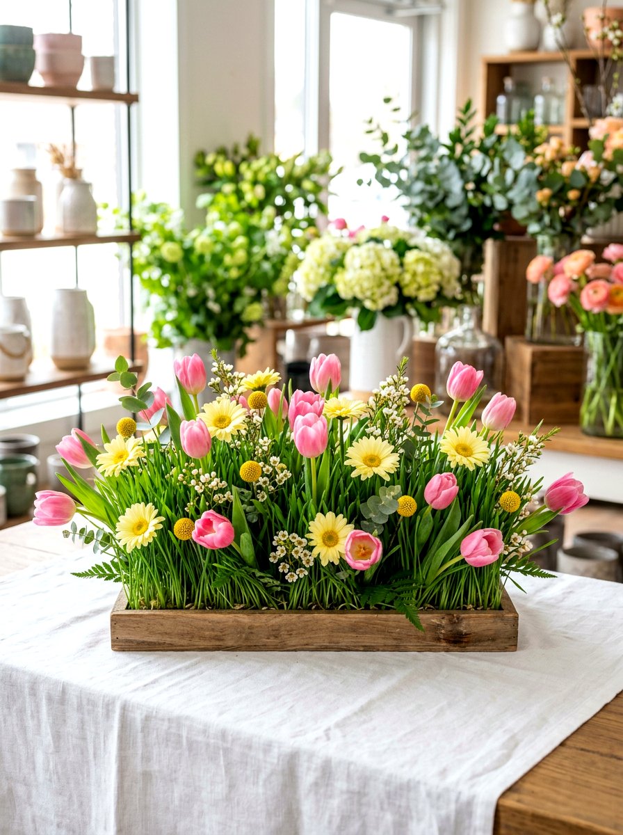 Colorful floral wheatgrass centerpiece - 25 Spring Wheatgrass Centerpiece Ideas