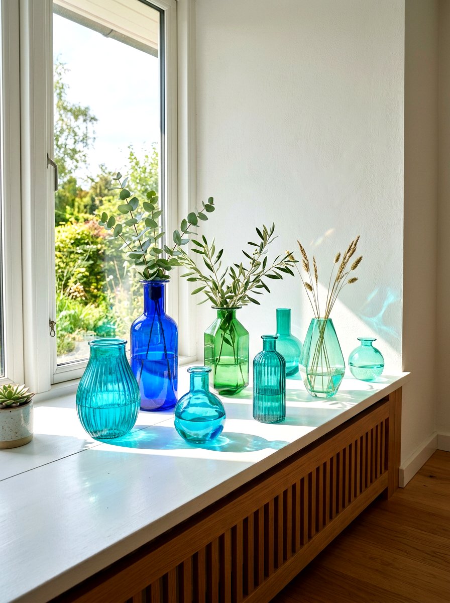 Colorful glass vases - 25 Spring Decorating Tips for Small Spaces