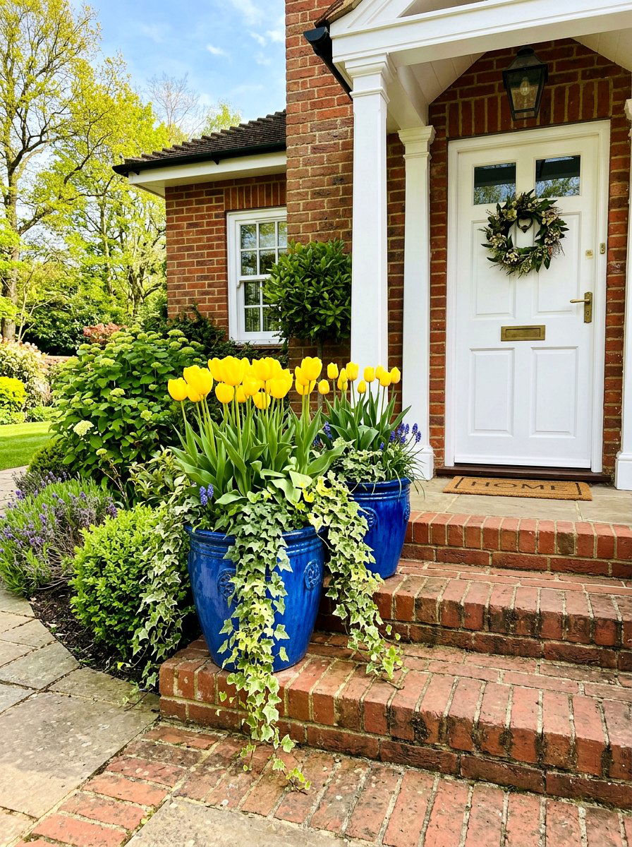 Colorful porch planter - 25 Spring Front Walkway Decor Ideas