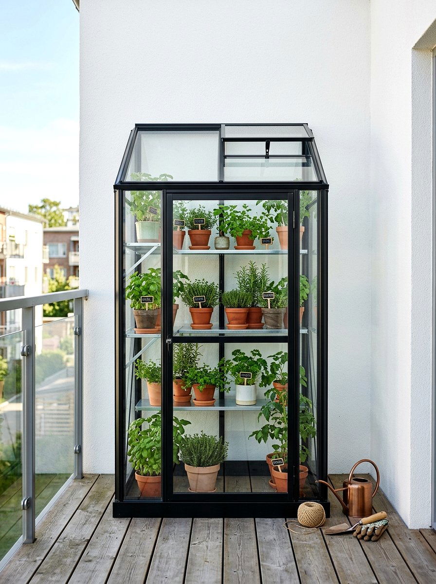 Compact balcony greenhouse - 25 Spring Balcony Herb Garden Ideas