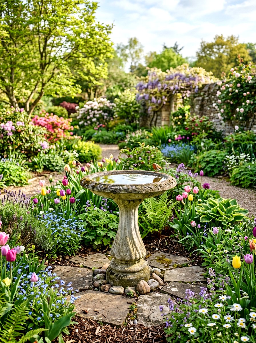 Concrete Birdbath - 25 Spring Concrete Garden Decor Ideas