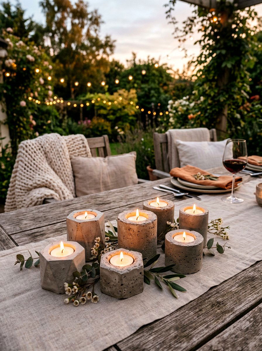 Concrete Candle Holder - 25 Spring Concrete Garden Decor Ideas