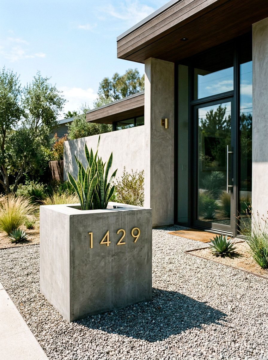 Concrete Minimalist Address Box - 25 Spring Address Planter Ideas