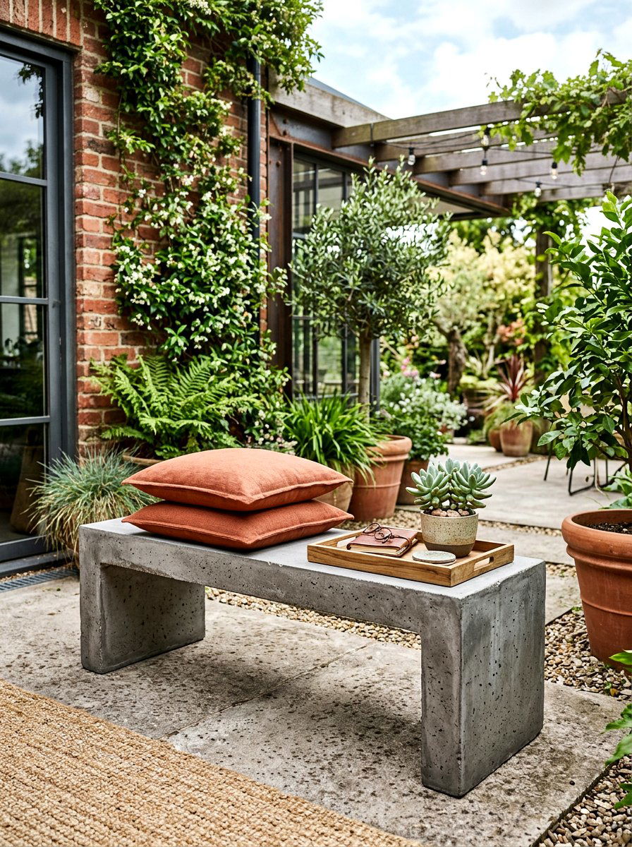 Concrete Outdoor Bench Style - 25 Spring Outdoor Bench Decor Ideas