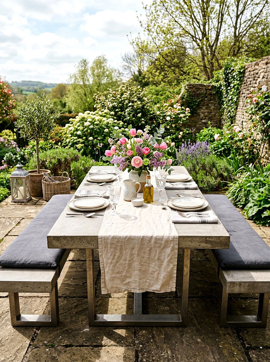 Concrete Patio Table - 25 Spring Concrete Garden Decor Ideas