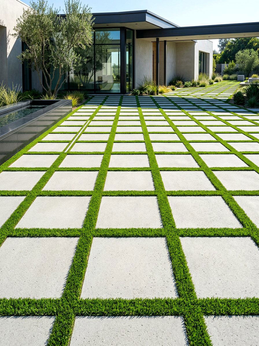 Concrete Pavers Grass Gaps - 25 Spring Garden Pathway Decor Ideas