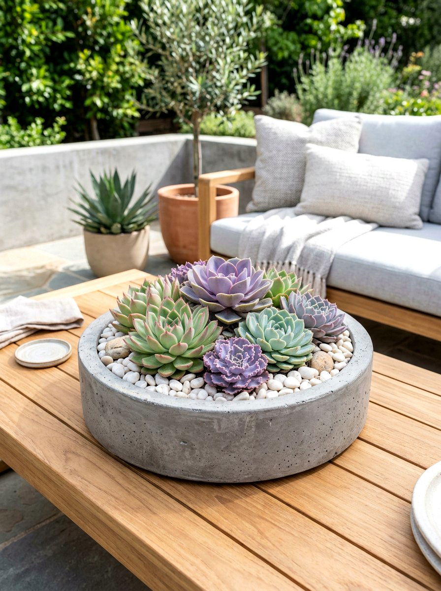 Concrete Succulent Bowl - 25 Spring Garden Planter Ideas