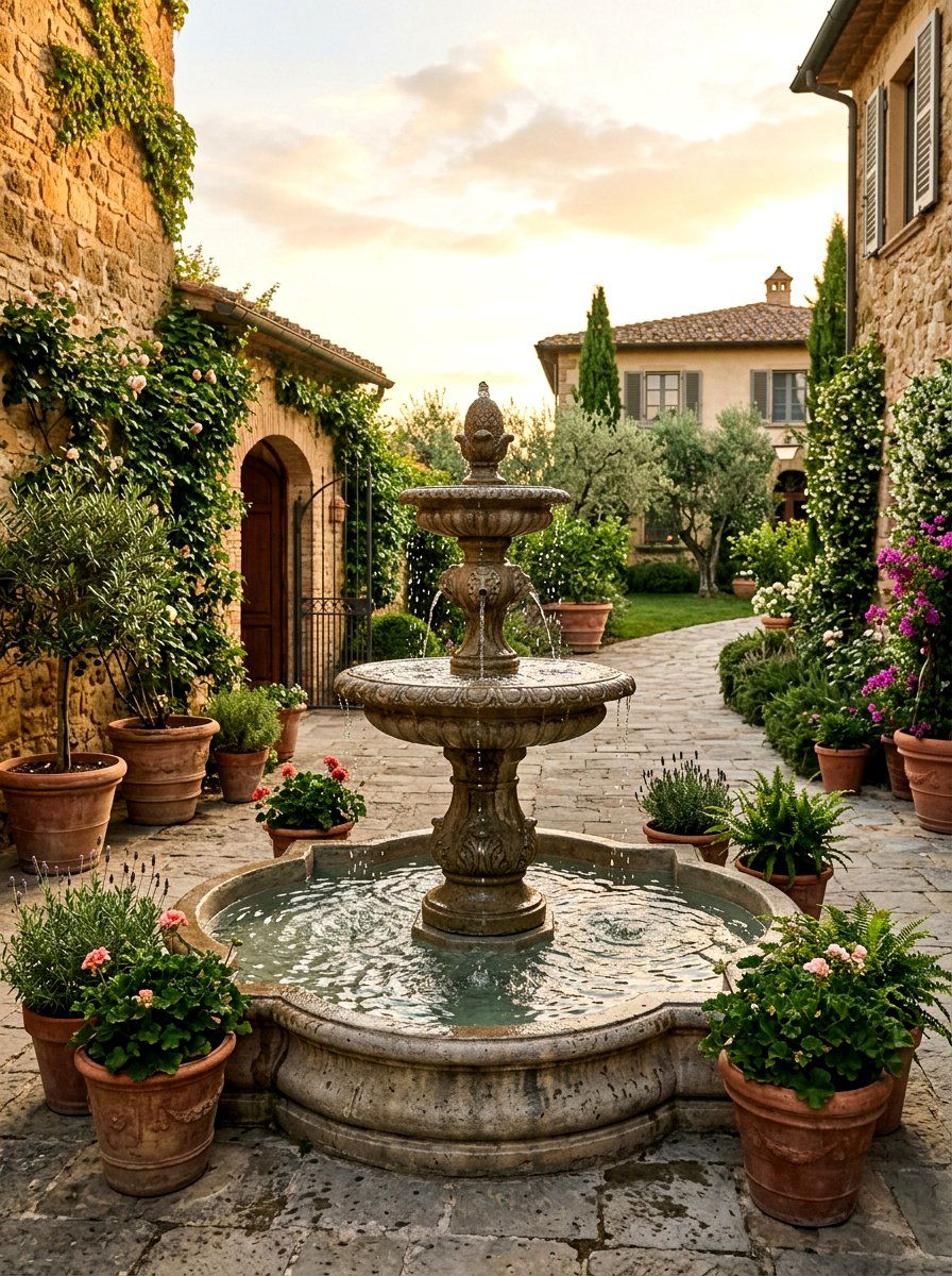 Concrete Water Fountain - 25 Spring Concrete Garden Decor Ideas