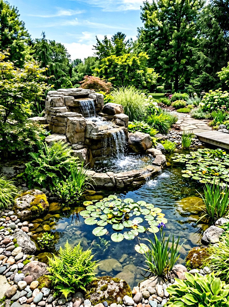Concrete Waterfall Feature - 25 Spring Concrete Garden Decor Ideas