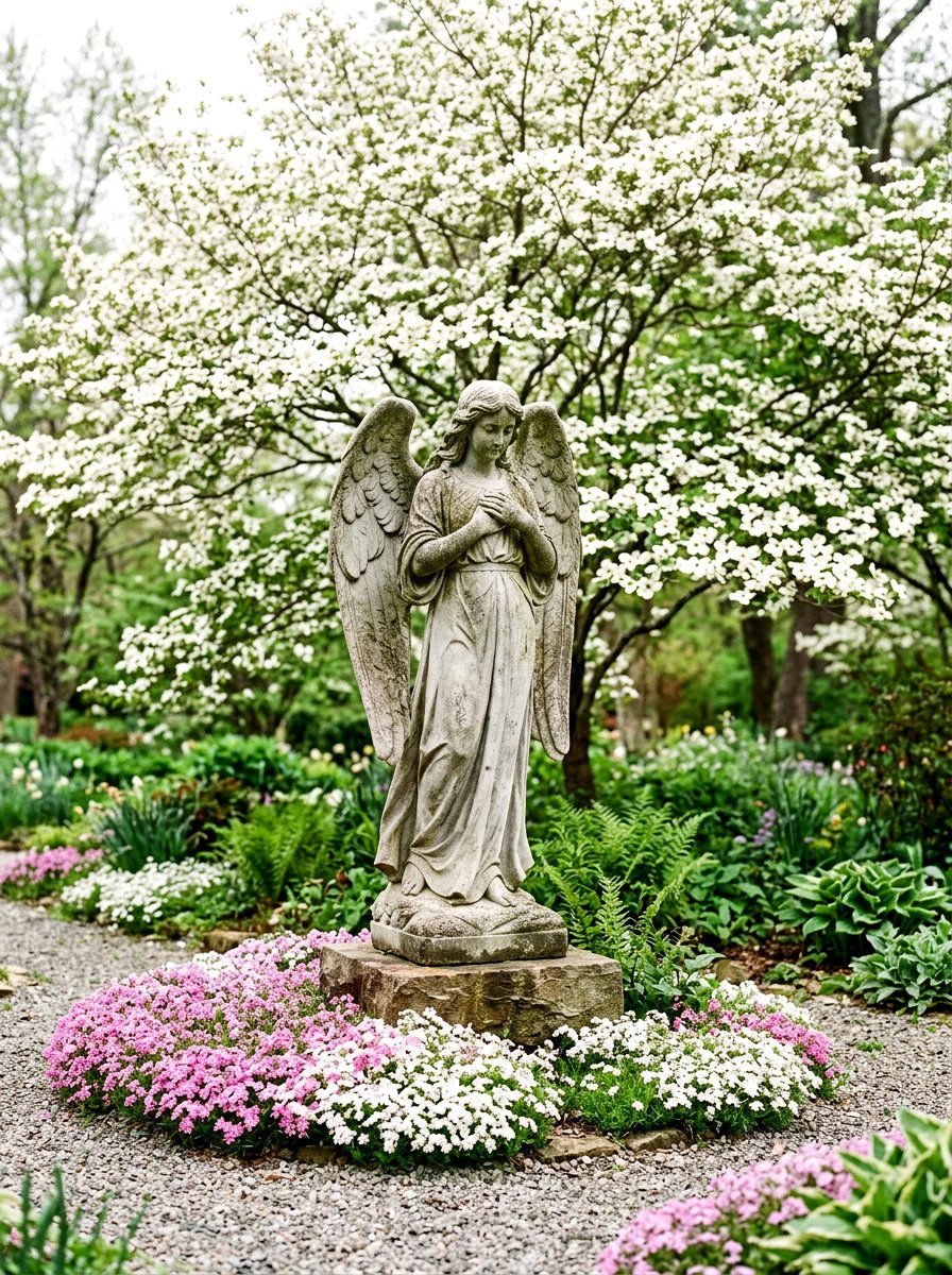 Concrete angel statue - 25 Spring Garden Statue Ideas