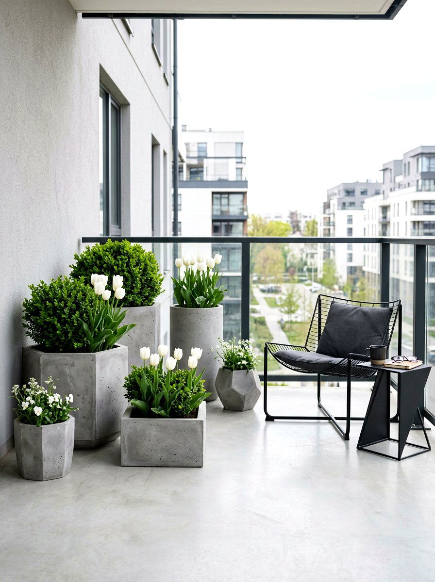 Concrete balcony pot - 25 Spring Balcony Planter Ideas