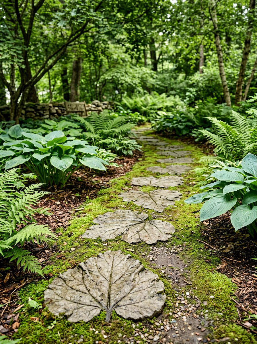 Concrete leaf stepping stones - 25 Spring Garden Path Decor Ideas