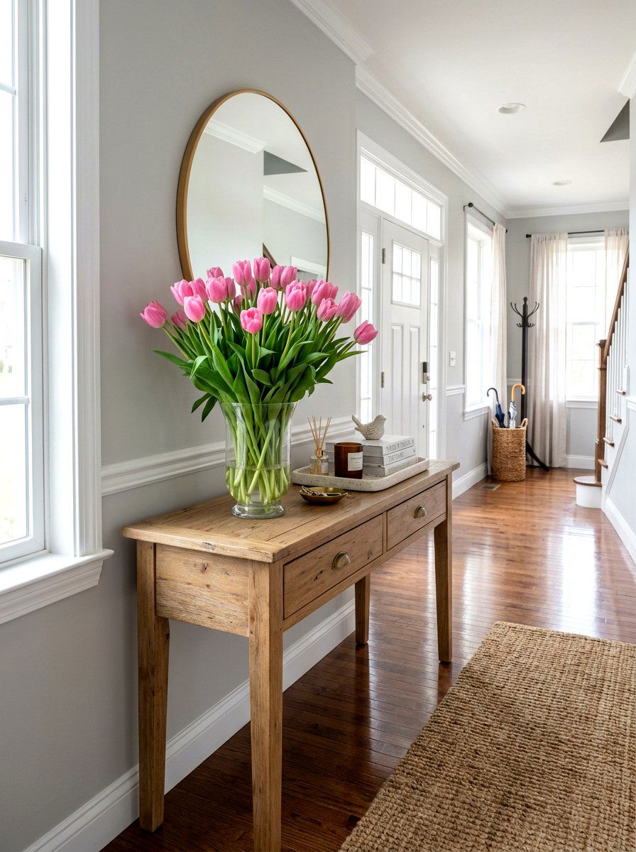 Console Table Flowers - 25 Spring Foyer Decor Ideas