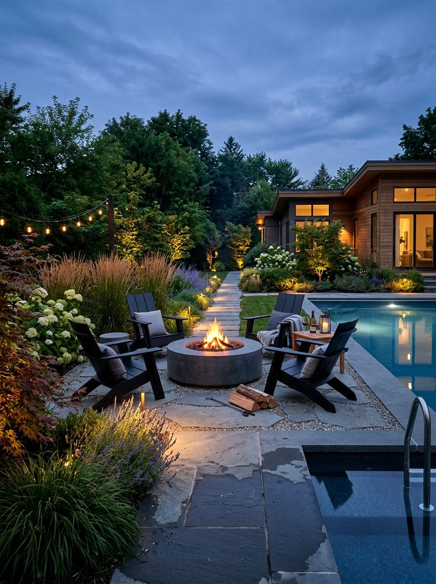 Contemporary Fire Pit - 25 Spring Poolside Decor Ideas