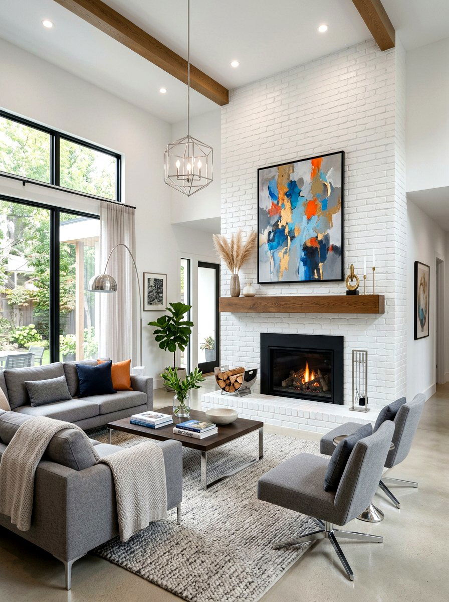 Contemporary Living Room - 25 Spring White Brick Fireplace Ideas