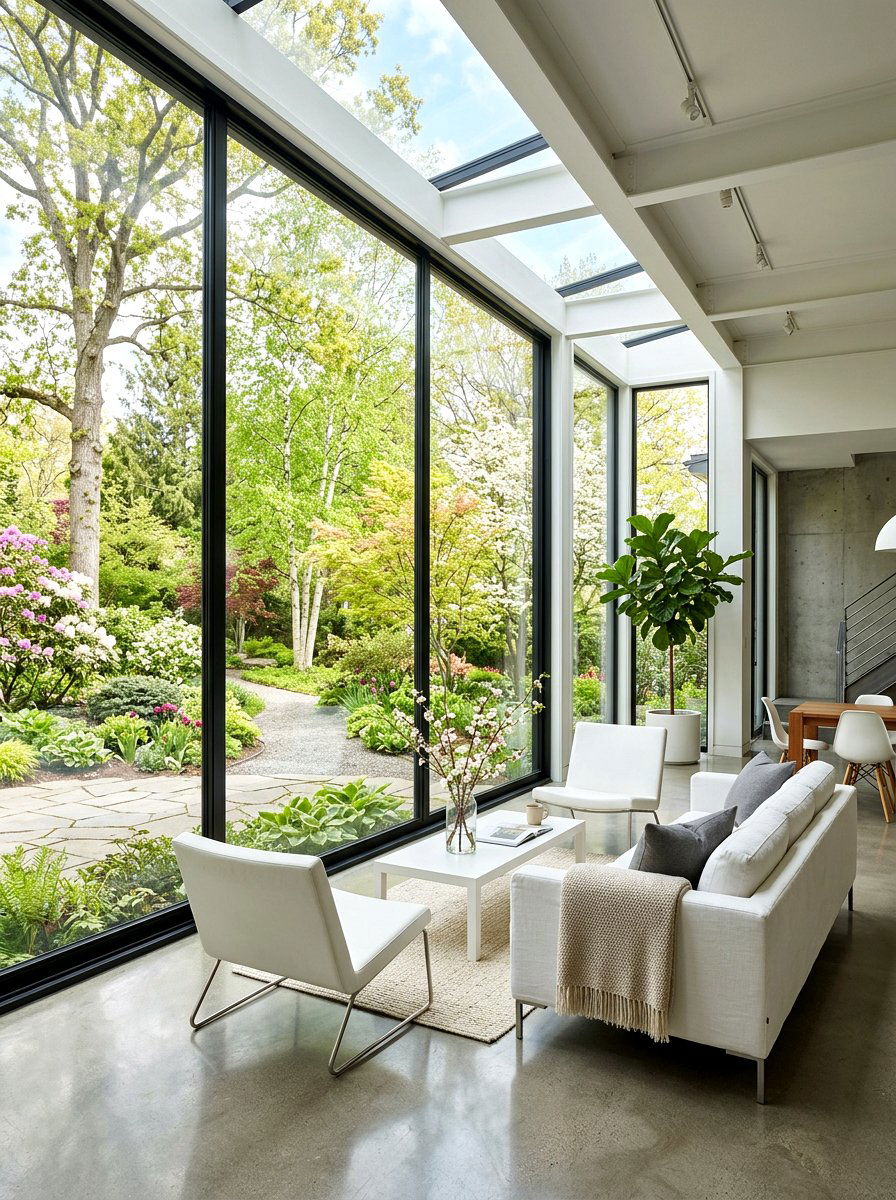 Contemporary Sunroom With Glass Walls - 25 Spring Sunroom Decor Ideas
