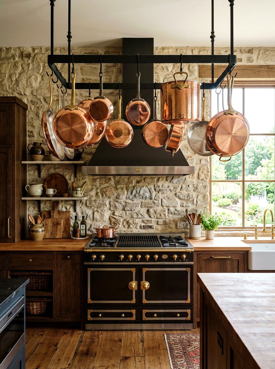 Copper Cookware Display - 25 Spring Tuscan Decor Ideas