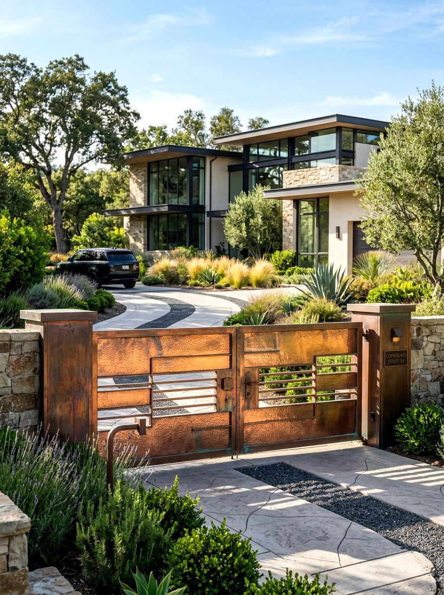 Copper Finish Gate - 25 Spring Driveway Gate Ideas