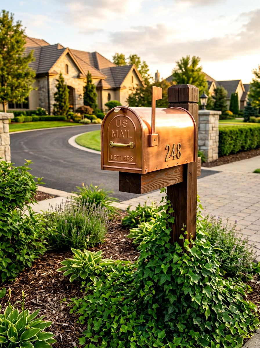 Copper Finish Mailbox - 25 Spring Mailbox Post Decor Ideas