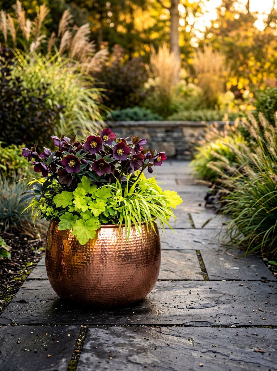 Copper Finish Metal Planter - 25 Spring Sidewalk Planter Ideas