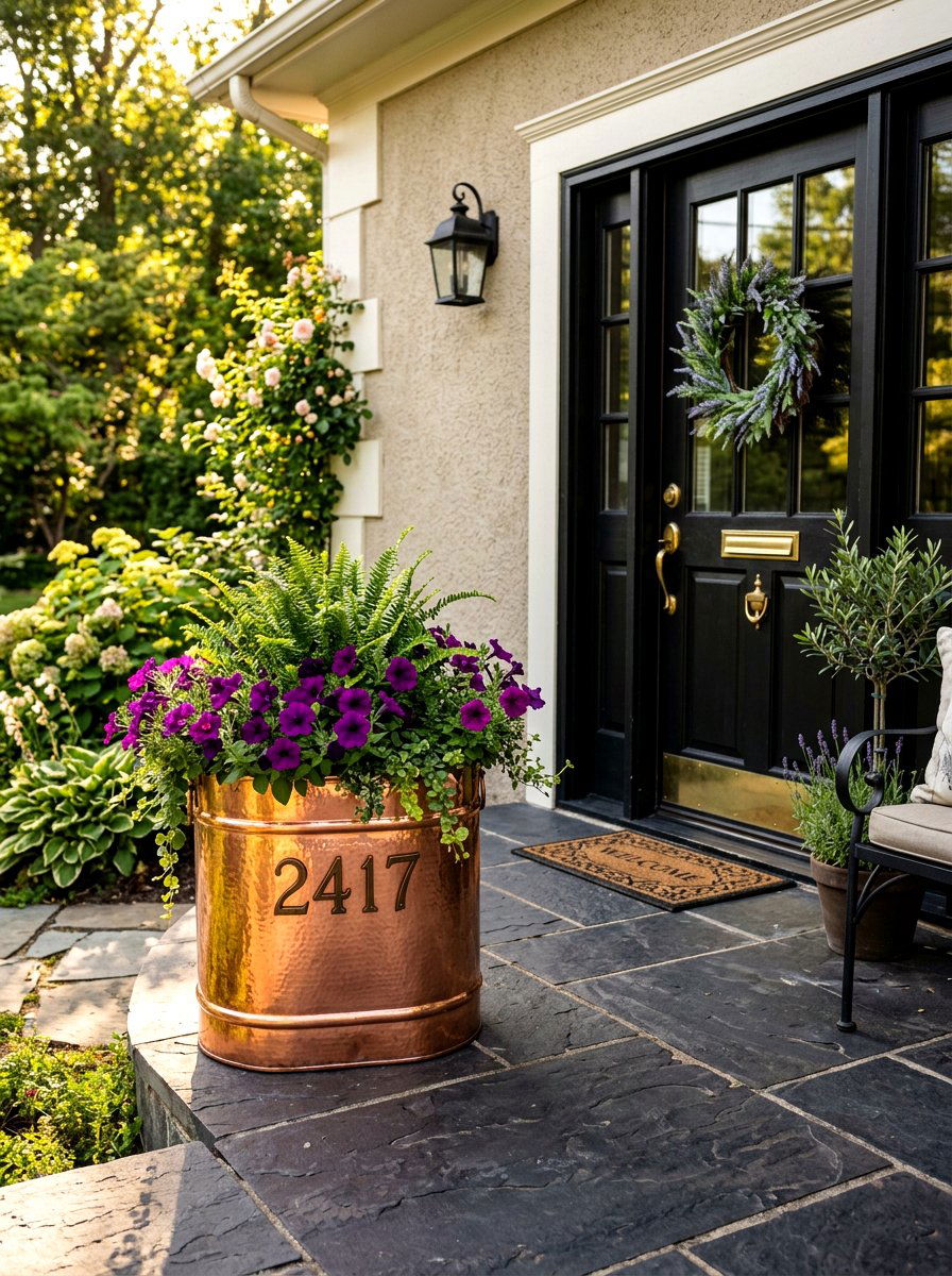 Copper Finished Metal Address Planter - 25 Spring Address Planter Ideas