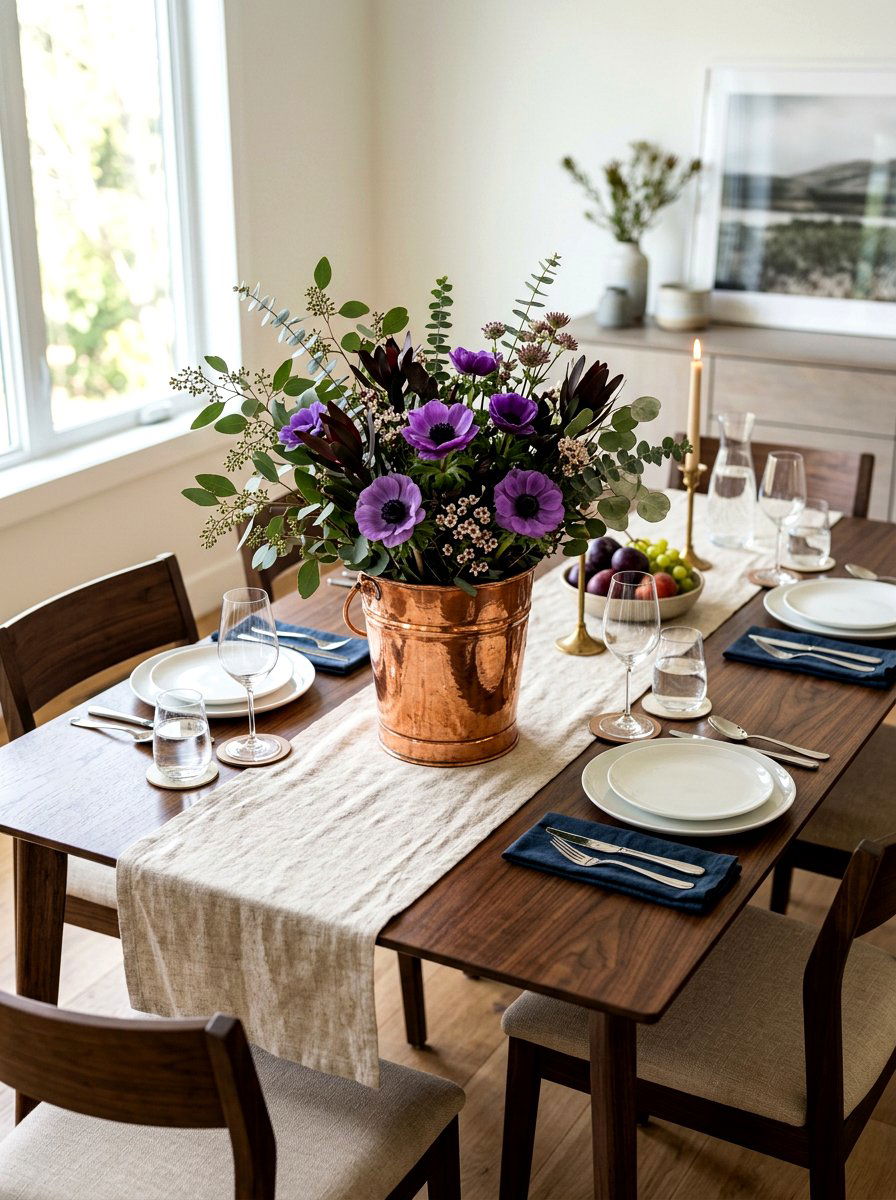 Copper Flower Bucket Centerpiece - 25 Spring Flower Bucket Ideas