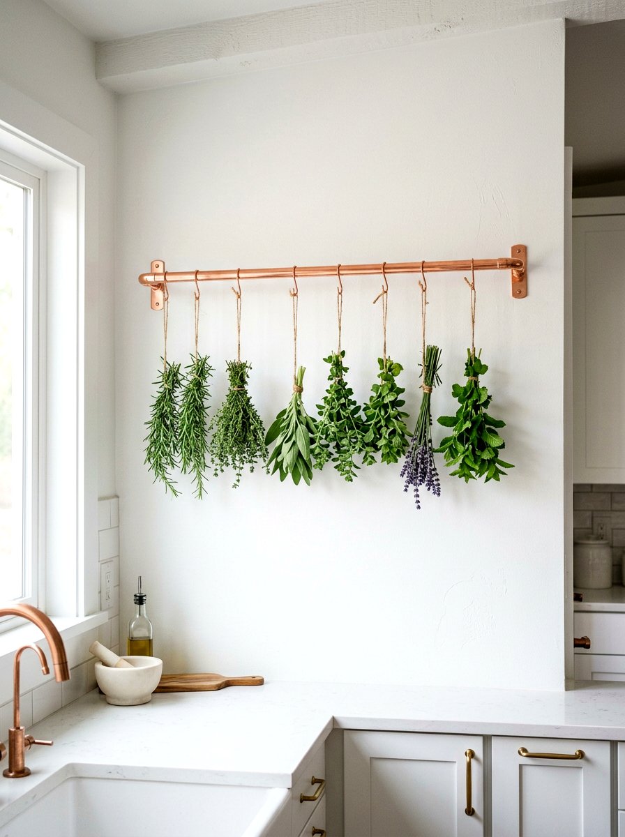 Copper Herb Drying Rod - 25 Spring Herb Drying Rack Ideas