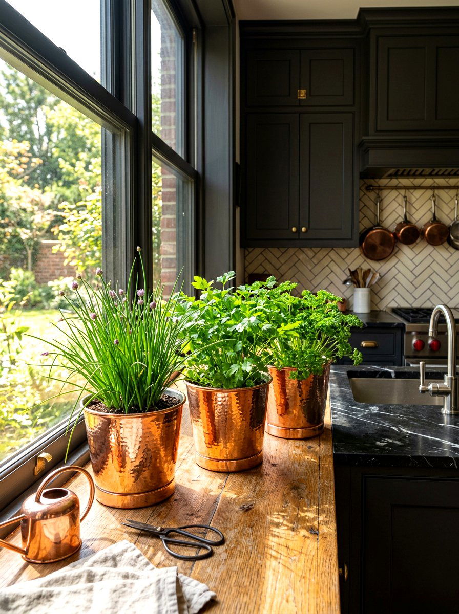 Copper Herb Pot Set - 25 Spring Herb Decor Ideas