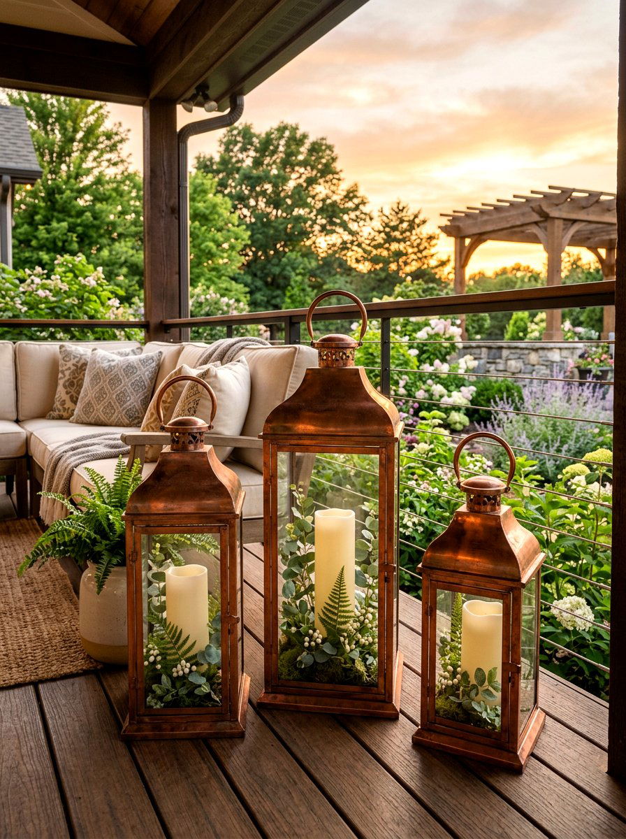 Copper Lantern Spring Porch Candle - 25 Spring Candle Centerpiece Ideas