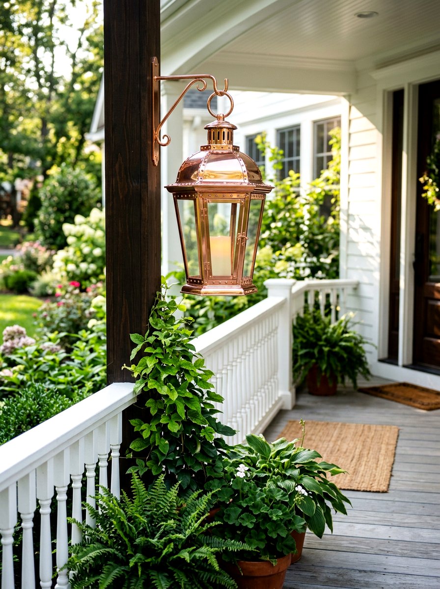 Copper Metal Lantern - 25 Spring Lantern Ideas for Porch