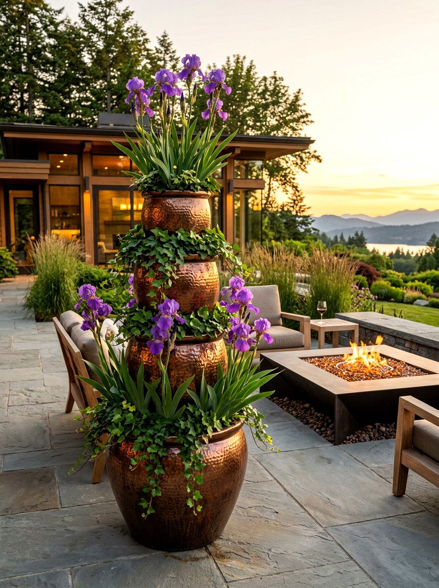 Copper Metallic Glazed Pot Tower - 25 Spring Clay Pot Stack Ideas